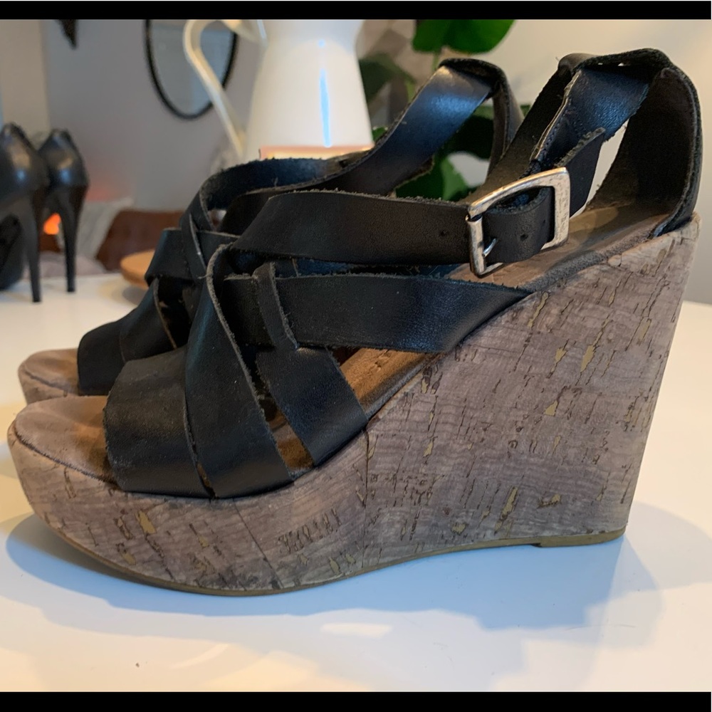 Cathy Jean black leather wedges